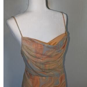 Forever 21 Mini Dress Womens Medium Iridescent Marble Mesh Lined Cowl Neck Slip